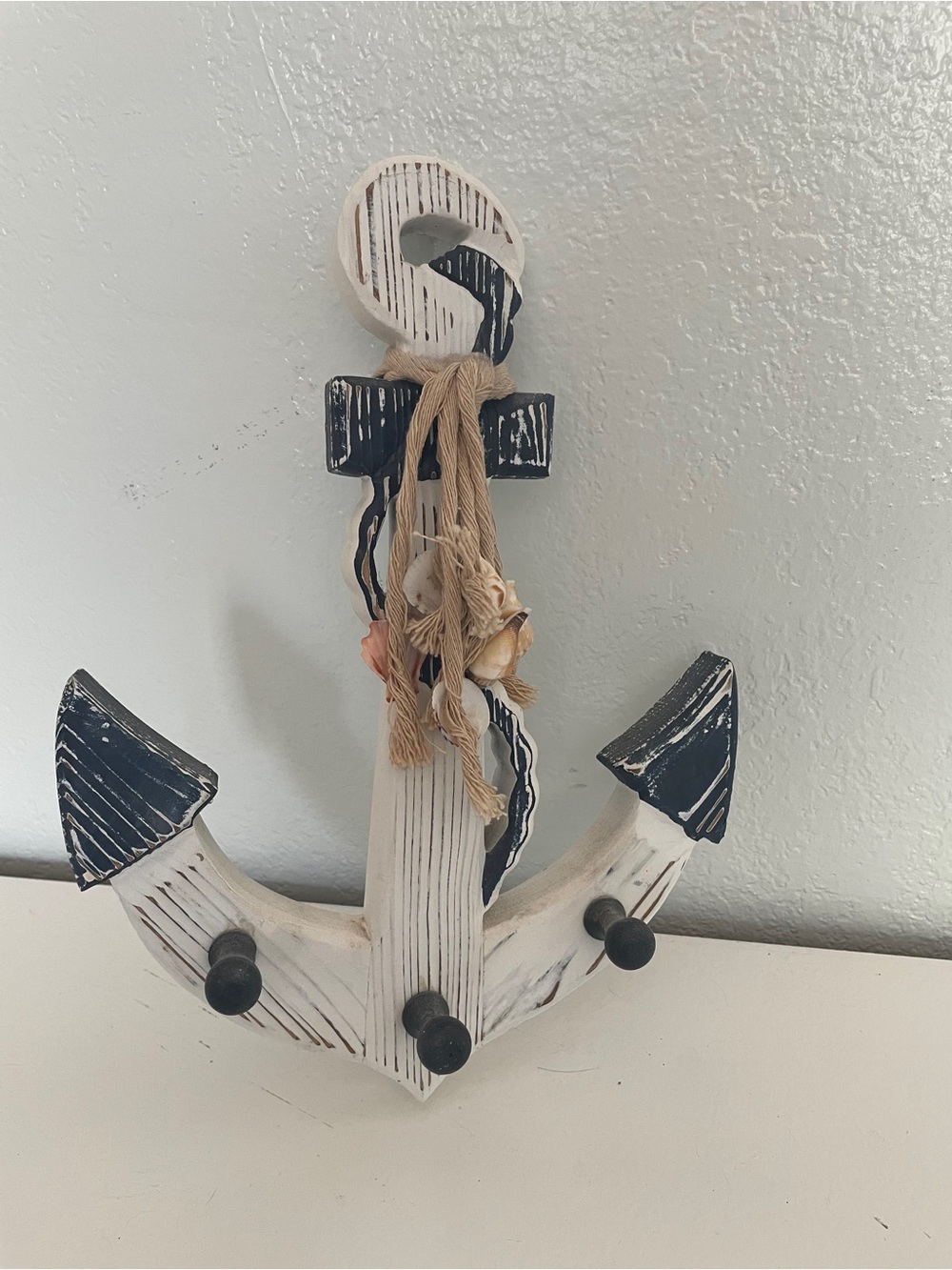 Nautical White and Navy Anchor Wall Hook